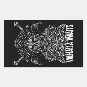 Pegatina Rectangular Odin ravens Viking Mythology Valhalla espera