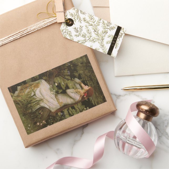 Pegatina Rectangular Ofelia junto al estanque de John William Waterhous (Regalar)