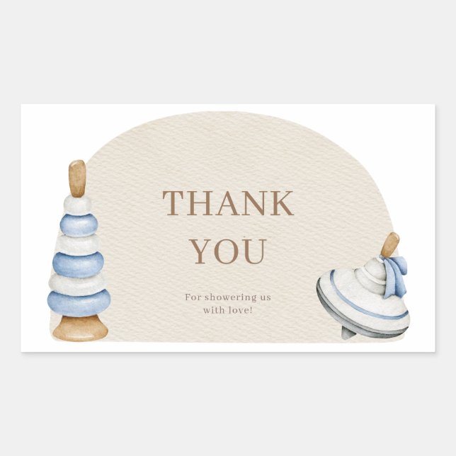 Pegatina Rectangular Oh Baby BohoBloques De Madera Y Juguetes Gracias (Anverso)