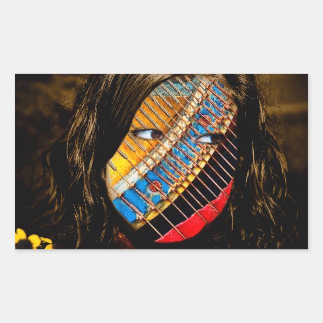 Pegatina Rectangular ojos abiertos con flores (Anverso)