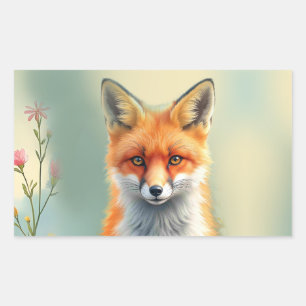Pegatina Rectangular Ojos llamativos de un astuto zorro rojo  