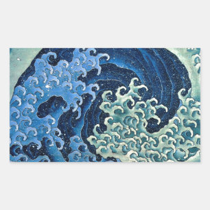 Pegatina Rectangular Ola Femenina de Hokusai Vintage Océano
