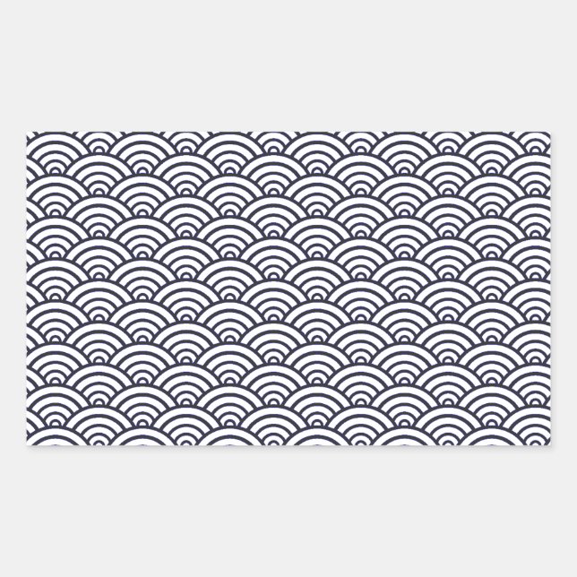 Pegatina Rectangular Olas Azules Japonesas Seigaiha Mar (Anverso)