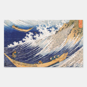 Pegatina Rectangular Olas del Océano de Hokusai Barcos Marítimos
