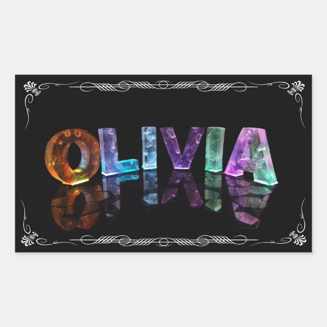 Pegatina Rectangular Olivia - El nombre Olivia en luces 3D (Fotografía) (Anverso)