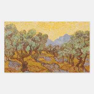 Pegatina Rectangular Olivos de Van Gogh Cielo Sol Amarillo