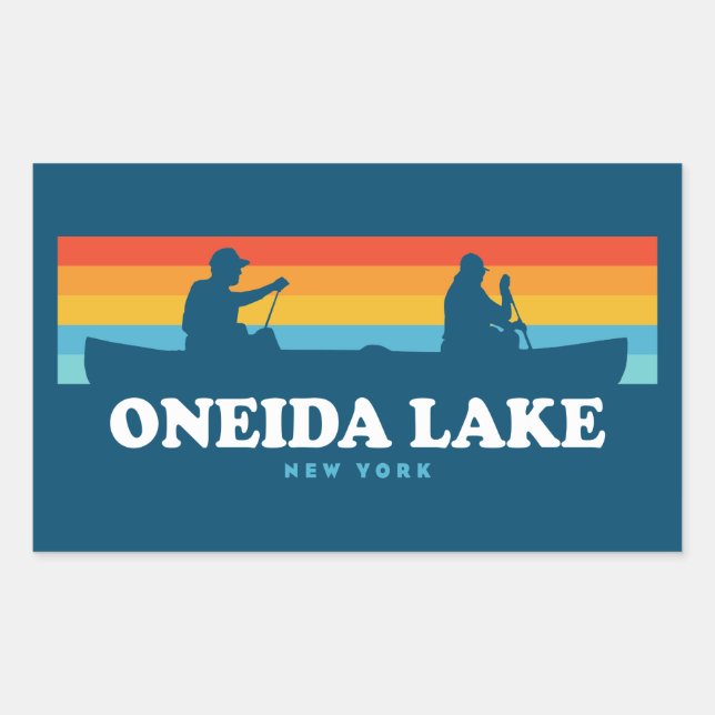 Pegatina Rectangular Oneida Lake New York Canoe (Anverso)