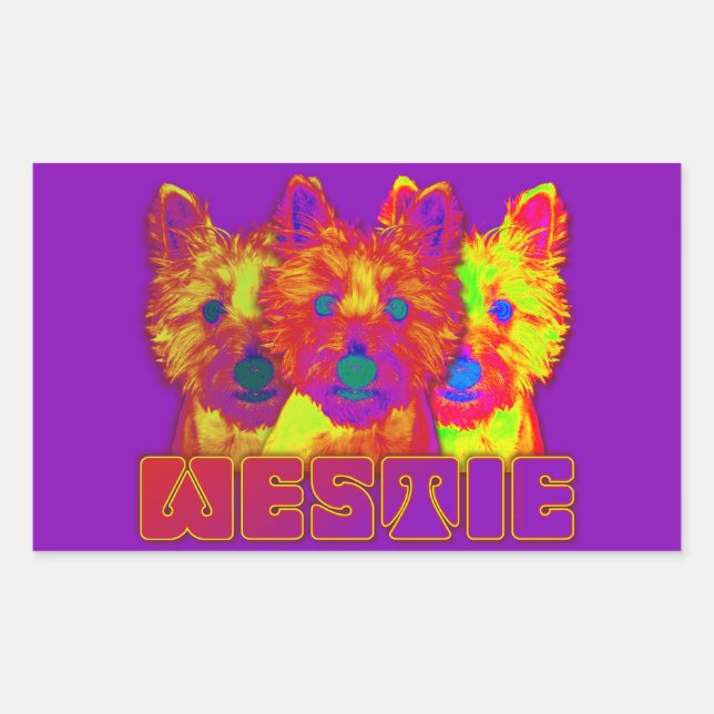 Pegatina Rectangular Op Art - West Highland Terrier (Anverso)