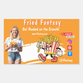 Pegatina Rectangular Orange Smiling Blonde Woman Fries Family Fun