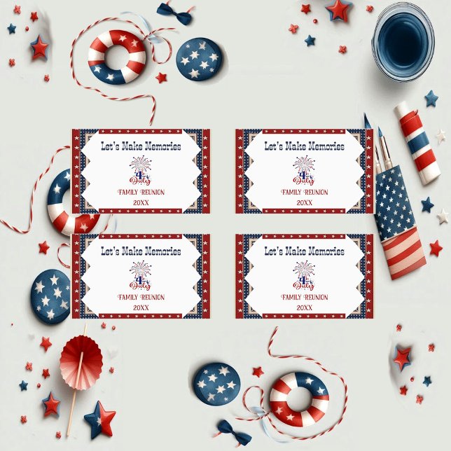 Pegatina Rectangular Orgullosa Reunión Familiar del 4 de julio Estrella (Proud Family Reunion 4th July Stars Firecrackers Rectangular Sticker)