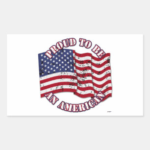 Pegatina Rectangular Orgulloso de ser norteamericano con la bandera de