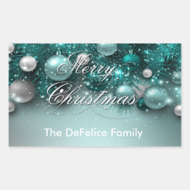 Pegatina Rectangular Ornamentos de vacaciones para navidades - Verde az