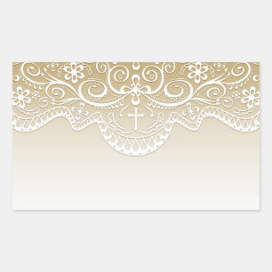 Pegatina Rectangular Oro con encaje, cruz, religioso