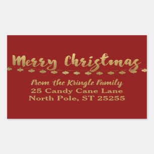 Pegatina Rectangular Oro del rojo del remite de las Felices Navidad