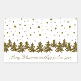 Pegatina Rectangular Oro espumoso árbol de Navidad, luna, estrellas