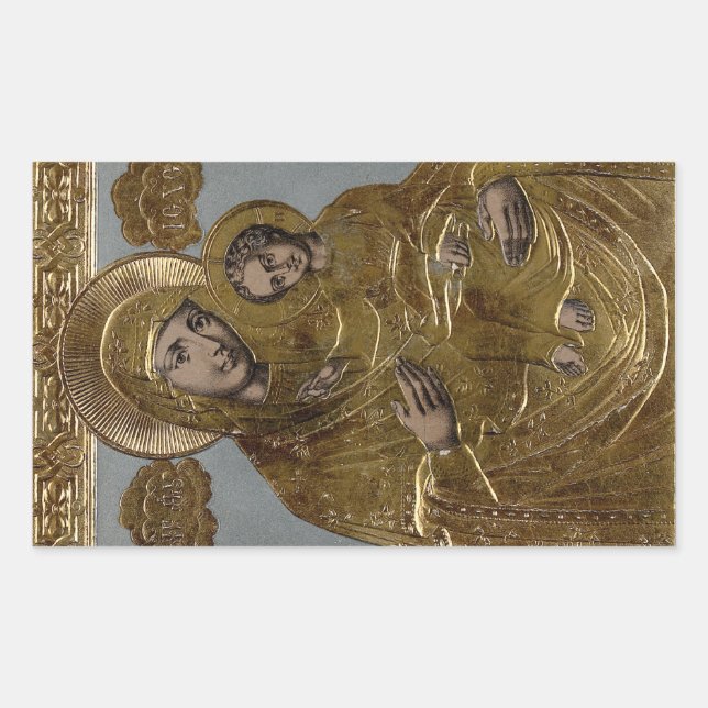 Pegatina Rectangular Oro Madre Elegante María Niño Jesucristo (Anverso)