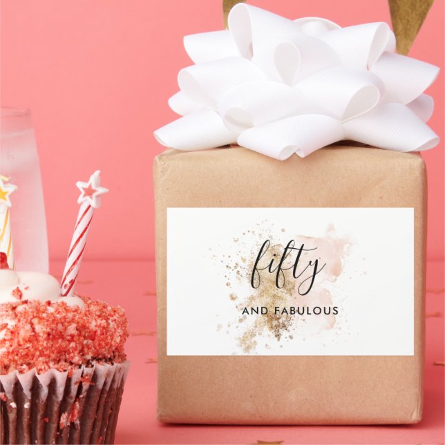 Pegatina Rectangular Oro rosa 50 y fabuloso cumpleaños 50 (Fiesta)