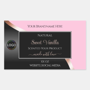 Pegatina Rectangular Oro Rosa rosado con ondulación negra con logotipo
