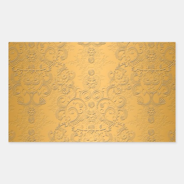 Pegatina Rectangular Oro simulado con diseño ornamentado en relieve (Anverso)