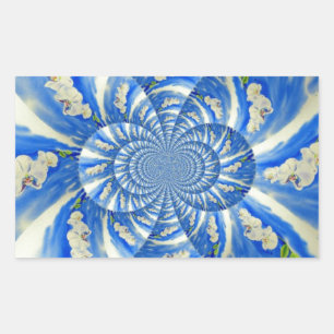 Pegatina Rectangular Orquídea Watercolor, Nubes Mandala
