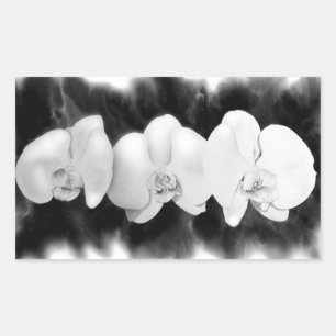 Pegatina Rectangular Orquídeas elegantes en acuarela en blanco y negro