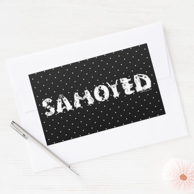 Pegatina Rectangular Ortografía de Samoyed en Perros Samoyed Letters Fu (Sobre)