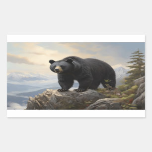 Pegatina Rectangular Oso negro asiático en la cima de una montaña