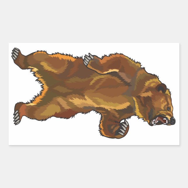 Pegatina Rectangular oso pardo furioso (Anverso)