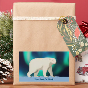Pegatina Rectangular Oso Polar Cutáneo y Luces del Norte