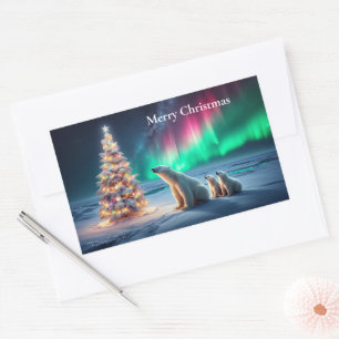 Pegatina Rectangular Oso Polar: Mamá se queda con el árbol de navidad d