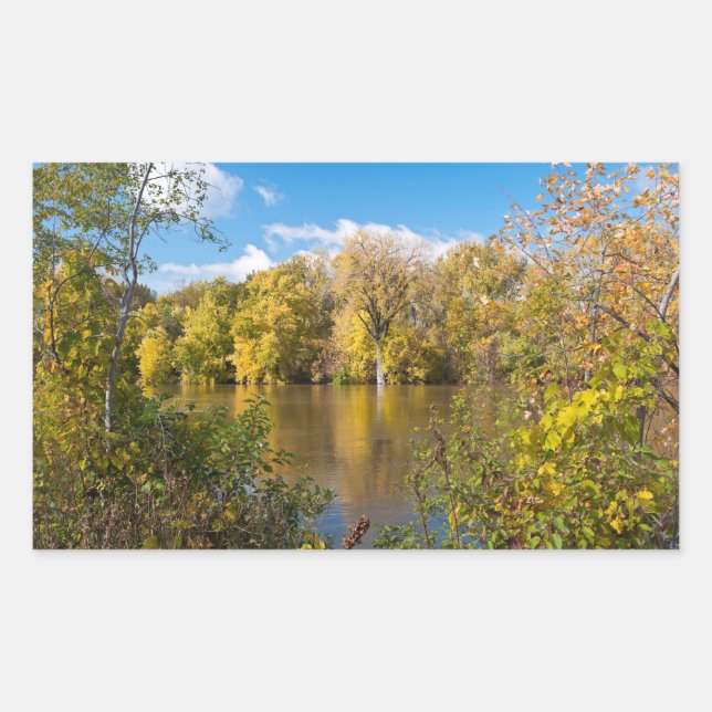 Pegatina Rectangular Otoño a lo largo del río Minnesota (Anverso)