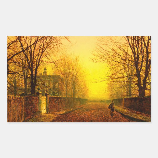 Pegatina Rectangular Otoño Dorado John Atkinson Grimshaw (Anverso)