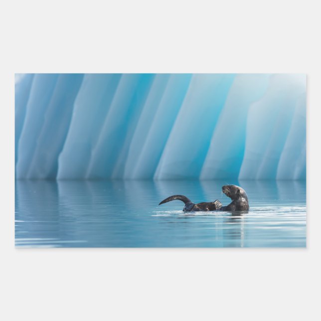 Pegatina Rectangular Otter marino lúdico (Anverso)