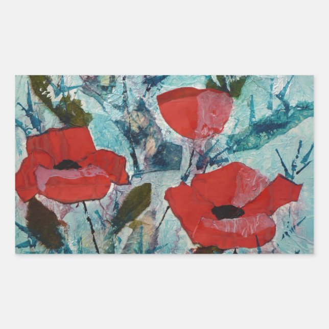 Pegatina Rectangular © P Wherrell Red Poppies Pintura de arte fina (Anverso)