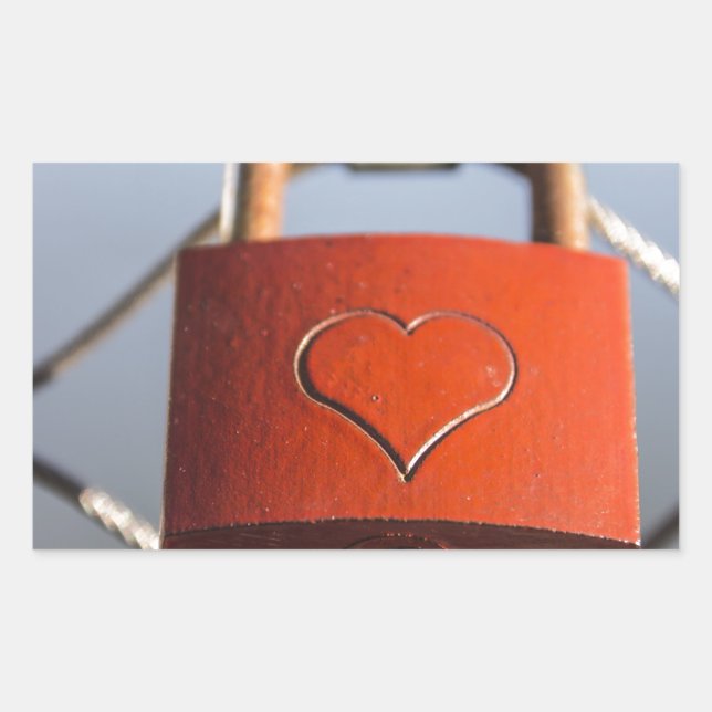 Pegatina Rectangular Padlock del corazón de amor (Anverso)
