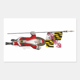 Pegatina Rectangular Padre Navidad Con Bandera De Maryland