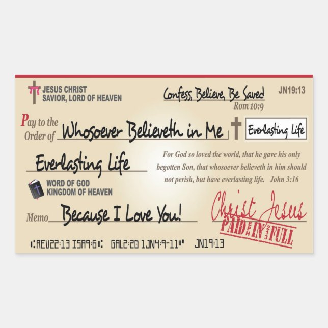 Pegatina Rectangular Pagado en salvado por Jesús Check Christian (Anverso)