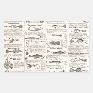 Pegatina Rectangular Página de catálogo de señuelos de pesca antiguos I