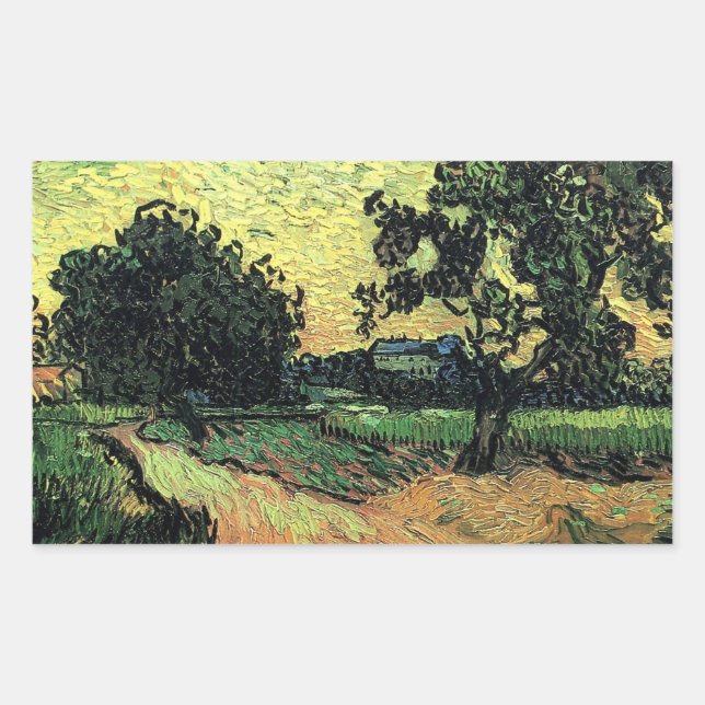 Pegatina Rectangular Paisaje con castillo de Auvers por Vincent van Gog (Anverso)