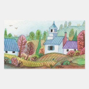 Pegatina Rectangular Paisaje de Mini Farmland