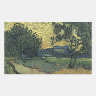 Pegatina Rectangular Paisaje de Van Gogh al Crepúsculo