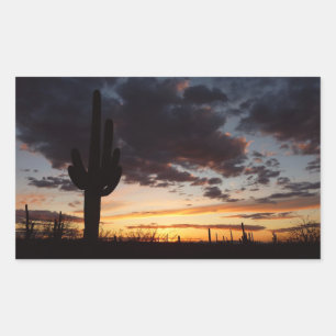 Pegatina Rectangular Paisaje del desierto Saguaro Sunset III Arizona