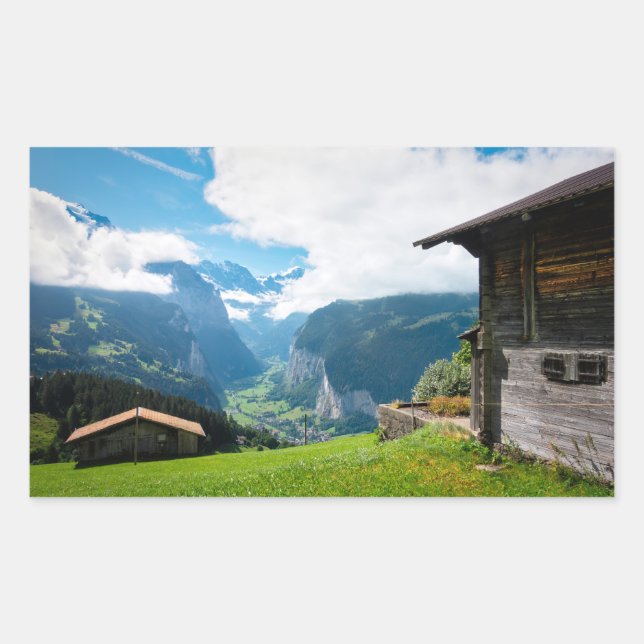 Pegatina Rectangular Paisaje en el valle de Lauterbrunnen, Suiza (Anverso)