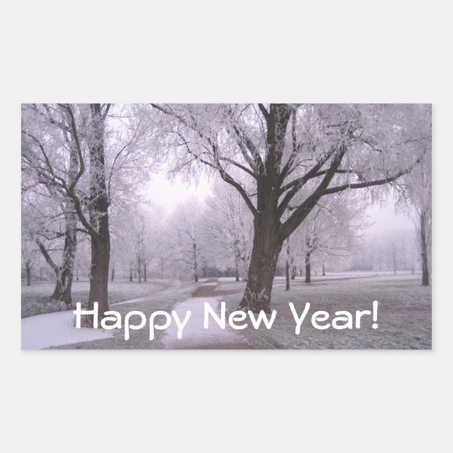 Pegatina Rectangular Paisaje invernal (Anverso)