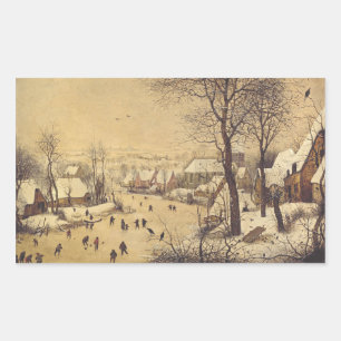 Pegatina Rectangular Paisaje invernal con trampa para pájaros de Pieter