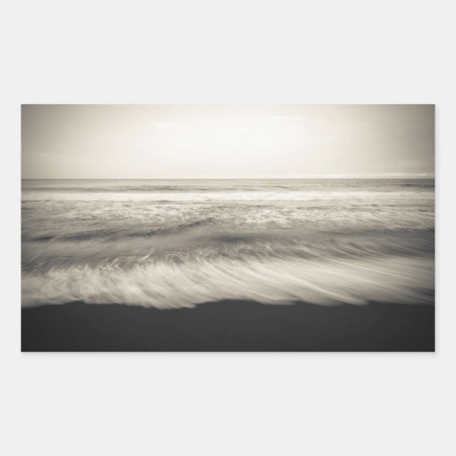 Pegatina Rectangular Paisaje marino en B&W, Hawái (Anverso)