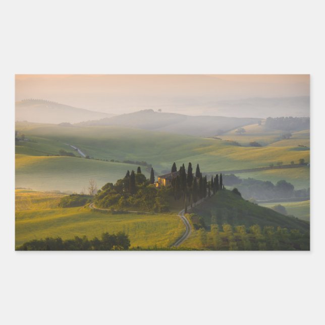Pegatina Rectangular Paisaje montañoso toscano al amanecer (Anverso)