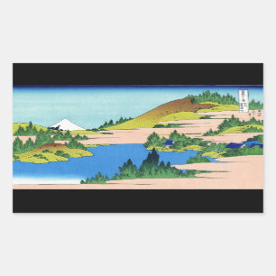 Pegatina Rectangular Paisaje oriental fresco de la opinión de Hokusai
