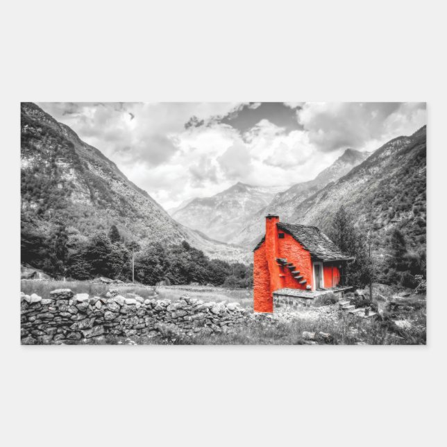 Pegatina Rectangular Paisaje rural Fotografía en blanco y negro (Anverso)