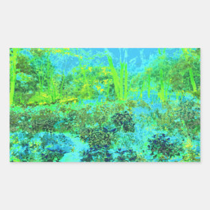 Pegatina Rectangular Paisaje Trippy Lime Green y Blue Garden